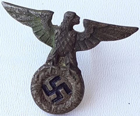 WW2 GERMAN NAZI EARLY SA WAFFEN SS NSDAP VISOR CAP EAGLE INSIGNIA, RELIC FOUND - WITH BOTH PRONGS
