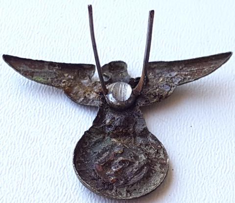WW2 GERMAN NAZI EARLY SA WAFFEN SS NSDAP VISOR CAP EAGLE INSIGNIA, RELIC FOUND - WITH BOTH PRONGS