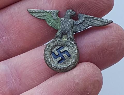 WW2 GERMAN NAZI EARLY SA WAFFEN SS NSDAP VISOR CAP EAGLE INSIGNIA, RELIC FOUND - WITH BOTH PRONGS