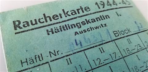 WW2 GERMAN WAFFEN SS GUARD NAZI AUSCHWITZ CIGARETTE CANTEEN COUPON RAUCHERKARTE CONCENTRATION CAMP KL KZ