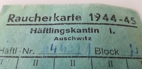 WW2 GERMAN WAFFEN SS GUARD NAZI AUSCHWITZ CIGARETTE CANTEEN COUPON RAUCHERKARTE CONCENTRATION CAMP KL KZ