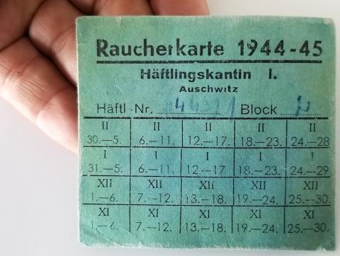 WW2 GERMAN WAFFEN SS GUARD NAZI AUSCHWITZ CIGARETTE CANTEEN COUPON RAUCHERKARTE CONCENTRATION CAMP KL KZ