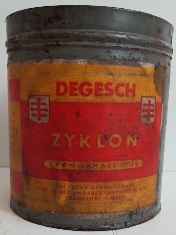 WW2 GERMAN NAZI EXTREMELY RARE PRE WAR ZYKLON B CANISTER early variation BY DEGESCH HOLOCAUST CONCENTRATION CAMP EXTERMINATION JEW JEWISH JUDE JOOD JUIF AUSCHWITZ