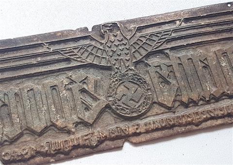 WW2 GERMAN NAZI EXTREMELY RARE PRINT MATRICE FOR A VERY KNOWN THIRD REICH JOURNAL HEADER - WITH LARGE NAZI EAGLE & SWASTIKA