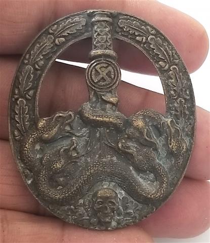 WW2 GERMAN NAZI EXTREMELY RARE WAFFEN SS ANTI PARTISAN Guerrila Warfare Badge AWARD, in Bronze, UNMARKED by C. E. JUNCKER Bandenkampfabzeichen