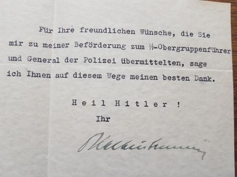 WW2 GERMAN NAZI EXTREMELY RARE WAFFEN SS TOTENKOPF GENERAL Ernst Kaltenbrunner HIMMLER SECOND ORIGINAL PERIOD SIGNATURE AUTOGRAPH SIGNED DOCUMENT CUT WOW