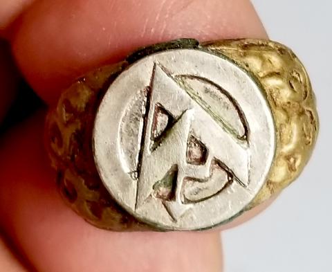 WW2 GERMAN NAZI - FROM A GROUND DUG GUY COLLECTION - SA ( pre WAFFEN SS ) RELIC FOUND RING WITH SA logo