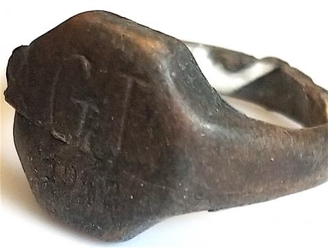 WW2 GERMAN NAZI - FROM A GROUND DUG GUY COLLECTION - WAFFEN SS OR PANZER GRENADIER RELIC FOUND RING NAMED & DATED 1942