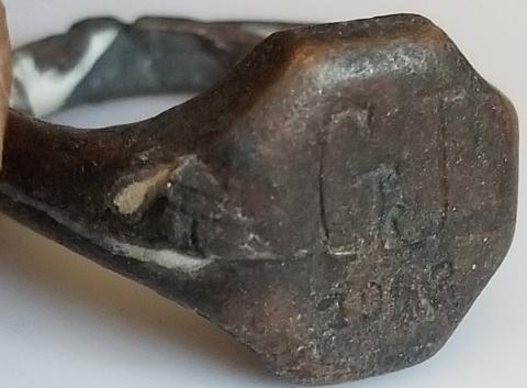WW2 GERMAN NAZI - FROM A GROUND DUG GUY COLLECTION - WAFFEN SS OR PANZER GRENADIER RELIC FOUND RING NAMED & DATED 1943