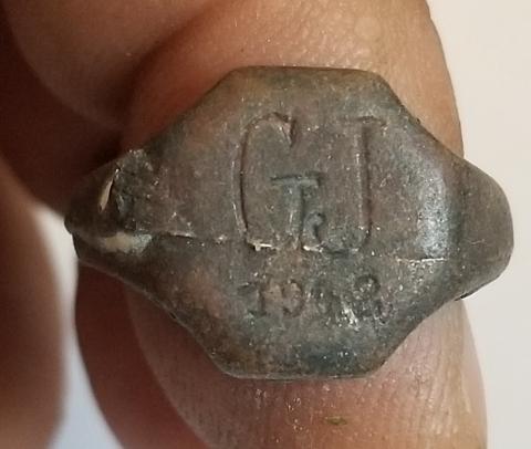 ORIGINAL WW2 GERMAN NAZI - FROM A GROUND DUG GUY COLLECTION - WAFFEN SS OR PANZER GRENADIER RELIC FOUND RING NAMED & DATED 1942