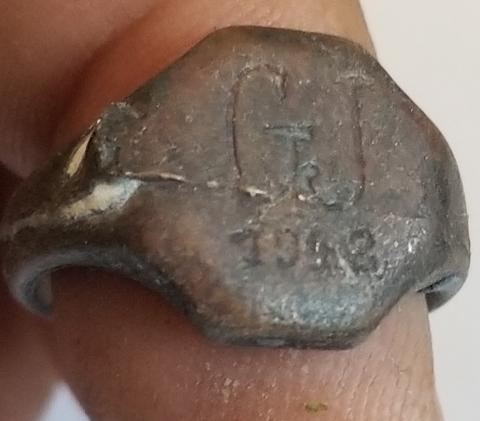 WW2 GERMAN NAZI - FROM A GROUND DUG GUY COLLECTION - WAFFEN SS OR PANZER GRENADIER RELIC FOUND RING NAMED & DATED 1943