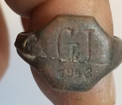 ORIGINAL WW2 GERMAN NAZI - FROM A GROUND DUG GUY COLLECTION - WAFFEN SS OR PANZER GRENADIER RELIC FOUND RING NAMED & DATED 1942