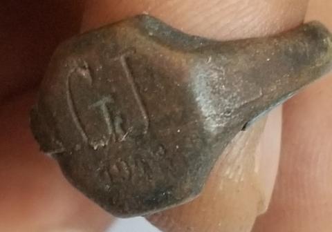 ORIGINAL WW2 GERMAN NAZI - FROM A GROUND DUG GUY COLLECTION - WAFFEN SS OR PANZER GRENADIER RELIC FOUND RING NAMED & DATED 1942