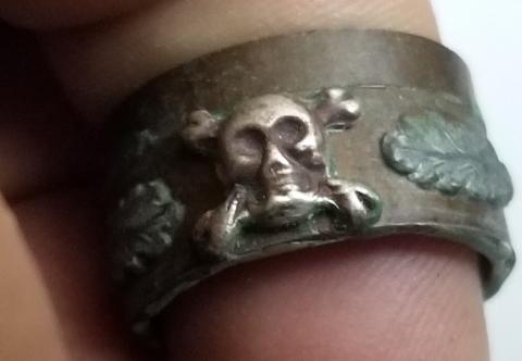 WW2 GERMAN NAZI - FROM A GROUND DUG GUY COLLECTION - WAFFEN SS TOTENKOPF RELIC FOUND RING WITH SKULL marked wehrmacht 1942-43