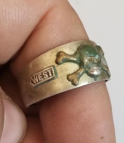 WW2 GERMAN NAZI - FROM A GROUND DUG GUY COLLECTION - WAFFEN SS TOTENKOPF RELIC FOUND SILVER RING WITH SKULL - FROM EASTER FRONT SOVIET BATTLE