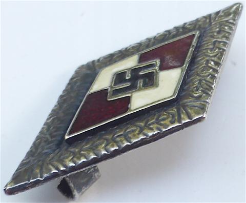 WW2 GERMAN NAZI HITLER YOUTH HONOR PIN BADGE IN SILVER BY RZM HJ HITLERJUGEND
