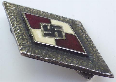 WW2 GERMAN NAZI HITLER YOUTH HONOR PIN BADGE IN SILVER BY RZM HJ HITLERJUGEND