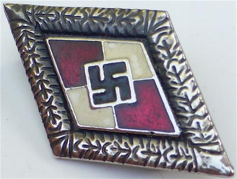 WW2 GERMAN NAZI HITLER YOUTH HONOR PIN BADGE IN SILVER BY RZM HJ HITLERJUGEND
