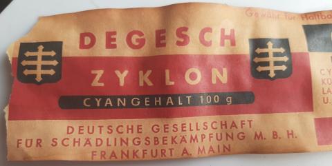 WW2 GERMAN NAZI HOLOCAUST CONCENTRATION CAMP ZYKLON B CANISTER LABEL JEW JEWISH JUDE JOOD