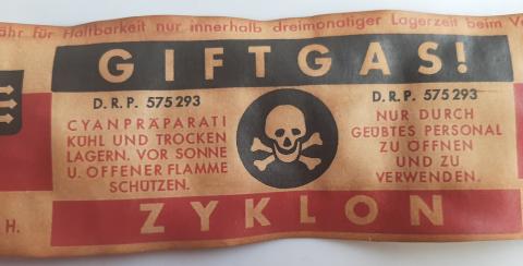 WW2 GERMAN NAZI HOLOCAUST CONCENTRATION CAMP ZYKLON B CANISTER LABEL JEW JEWISH JUDE JOOD