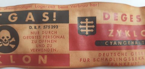 WW2 GERMAN NAZI HOLOCAUST CONCENTRATION CAMP ZYKLON B CANISTER LABEL JEW JEWISH JUDE JOOD