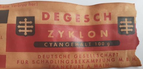 WW2 GERMAN NAZI HOLOCAUST CONCENTRATION CAMP ZYKLON B CANISTER LABEL JEW JEWISH JUDE JOOD