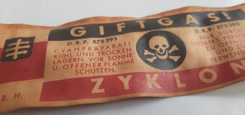 WW2 GERMAN NAZI HOLOCAUST CONCENTRATION CAMP ZYKLON B CANISTER LABEL JEW JEWISH JUDE JOOD