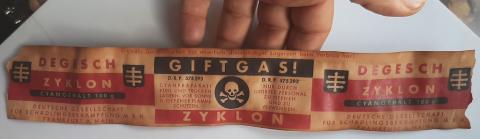 WW2 GERMAN NAZI HOLOCAUST CONCENTRATION CAMP ZYKLON B CANISTER LABEL JEW JEWISH JUDE JOOD