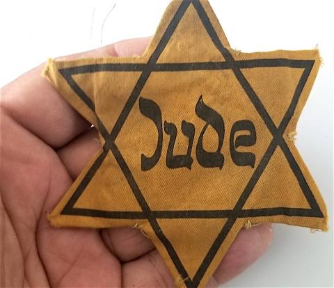 original WW2 GERMAN NAZI HOLOCAUST JEWISH STAR OF DAVID JUDE (GERMANY) WORN - JEW GHETTOS PATCH JUIF JOOD