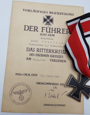 WW2 GERMAN NAZI KNIGHT CROSS OF THE IRON CROSS MEDAL + AWARD DOCUMENT ***REPLIKA***