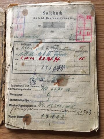 WW2 GERMAN NAZI KRIEGSMARINE ARTILLERIE SOLDBUCH ID NAVY U-BOAT WITH LOT ENTRIES AND THIRD REICH STAMPS