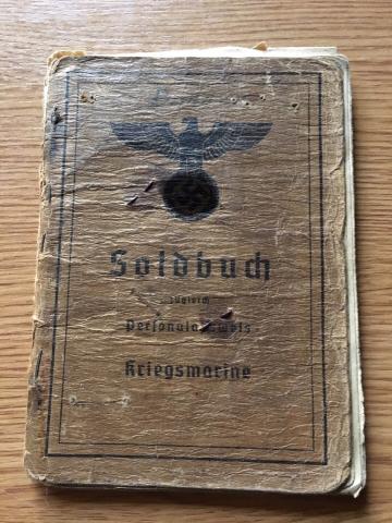 WW2 GERMAN NAZI KRIEGSMARINE ARTILLERIE SOLDBUCH ID NAVY U-BOAT WITH LOT ENTRIES AND THIRD REICH STAMPS