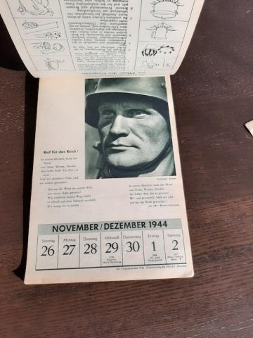 WW2 GERMAN NAZI waffen ss document WEHRMACHT NSDAP CALENDAR 1942, 1943, 1944