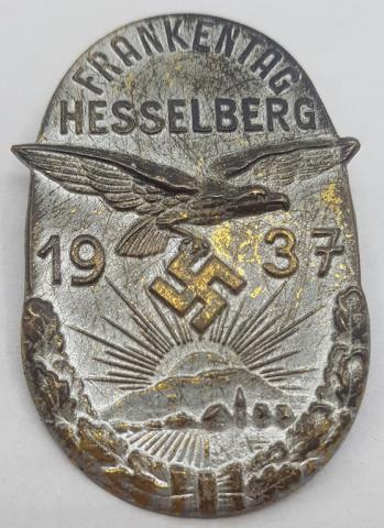 WW2 GERMAN NAZI LUFTWAFFE PIN 1937 FRANKENTAG HESSELBERG BADGE, BY C. BALMBERGER