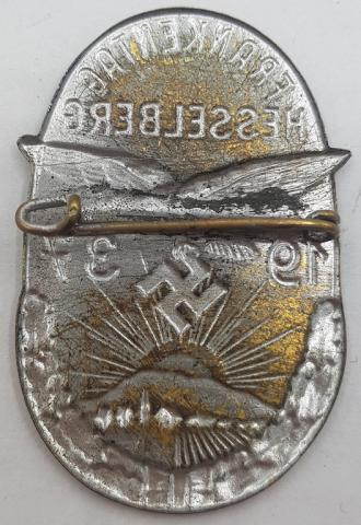 WW2 GERMAN NAZI LUFTWAFFE PIN 1937 FRANKENTAG HESSELBERG BADGE, BY C. BALMBERGER