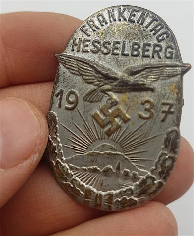 WW2 GERMAN NAZI LUFTWAFFE PIN 1937 FRANKENTAG HESSELBERG BADGE, BY C. BALMBERGER