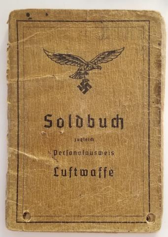 WW2 GERMAN NAZI LUTFWAFFE PILOT SOLDBUCH ENTRIES STAMPS SOLDIER ID LIEUTENANT WEHRPASS HEER