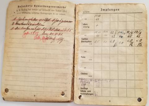 WW2 GERMAN NAZI LUTFWAFFE PILOT SOLDBUCH ENTRIES STAMPS SOLDIER ID LIEUTENANT WEHRPASS HEER
