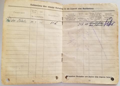 WW2 GERMAN NAZI LUTFWAFFE PILOT SOLDBUCH ENTRIES STAMPS SOLDIER ID LIEUTENANT WEHRPASS HEER