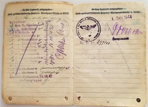 WW2 GERMAN NAZI LUTFWAFFE PILOT SOLDBUCH ENTRIES STAMPS SOLDIER ID LIEUTENANT WEHRPASS HEER