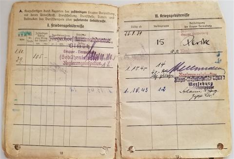WW2 GERMAN NAZI LUTFWAFFE PILOT SOLDBUCH ENTRIES STAMPS SOLDIER ID LIEUTENANT WEHRPASS HEER