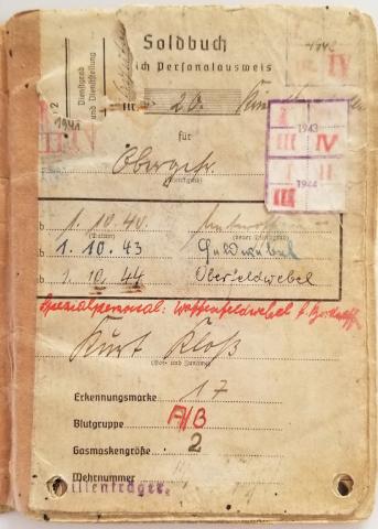 WW2 GERMAN NAZI LUTFWAFFE PILOT SOLDBUCH ENTRIES STAMPS SOLDIER ID LIEUTENANT WEHRPASS HEER