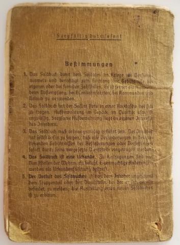 WW2 GERMAN NAZI LUTFWAFFE PILOT SOLDBUCH ENTRIES STAMPS SOLDIER ID LIEUTENANT WEHRPASS HEER