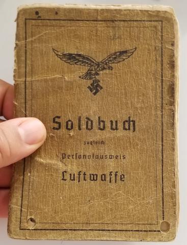 WW2 GERMAN NAZI LUTFWAFFE PILOT SOLDBUCH ENTRIES STAMPS SOLDIER ID LIEUTENANT WEHRPASS HEER