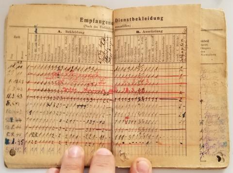 WW2 GERMAN NAZI LUTFWAFFE PILOT SOLDBUCH ENTRIES STAMPS SOLDIER ID LIEUTENANT WEHRPASS HEER