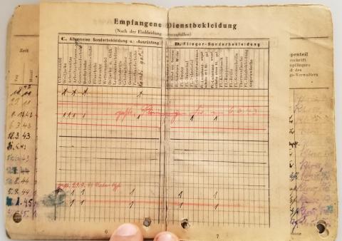 WW2 GERMAN NAZI LUTFWAFFE PILOT SOLDBUCH ENTRIES STAMPS SOLDIER ID LIEUTENANT WEHRPASS HEER
