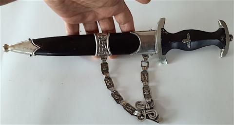 WW2 GERMAN NAZI MID PERIOD 1936 NICKEL PLATED SS  TYPE II CHAINED DAGGER UNMARKED