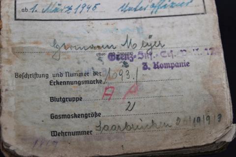 WW2 GERMAN NAZI NICE 124 Spare Border Infantry Battalion SOLDBUCH ID WITH MANY STAMPS AND ENTRIES