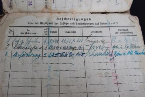 WW2 GERMAN NAZI NICE 124 Spare Border Infantry Battalion SOLDBUCH ID WITH MANY STAMPS AND ENTRIES