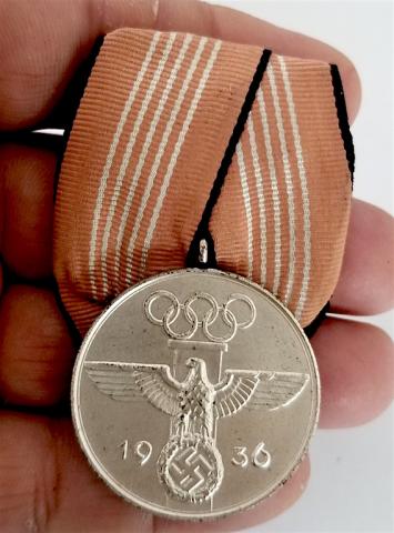 WW2 GERMAN NAZI NICE 1936 BERLIN OLYMPIC GAMES MEDAL AWARD MOUNTED FOR PARADE WOW